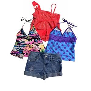 Girls Outfit 8 Justice Swim Tankini Top Cat & Jack Denim Shorts Summer Bundle/4